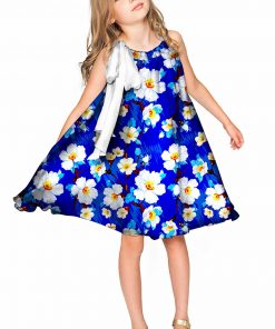 Almond Blossom Melody Chiffon Dress Girls Blue White Gd3 P0054s White