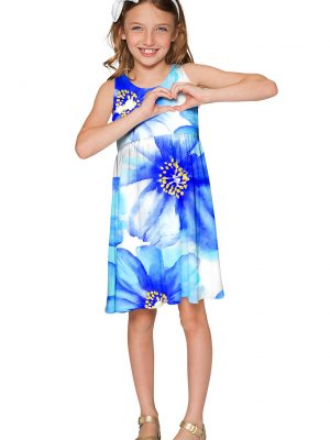 Aurora Sanibel Empire Waist Dress Girls White Blue Gd6 P0059b