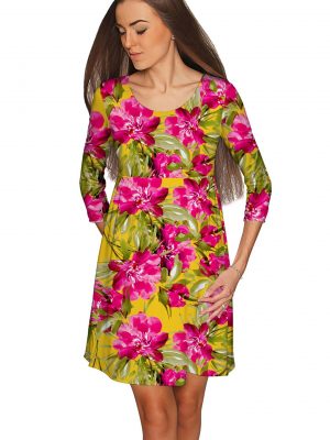 Indian Summer Gloria Empire Waist Dress Women Yellow Pink Wd5 P0079s Image 2
