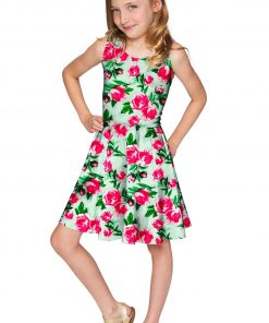Sweetheart-Mia-Fit-_-Flare-Dress-Girls-Green-Pink-GD7-P0030S