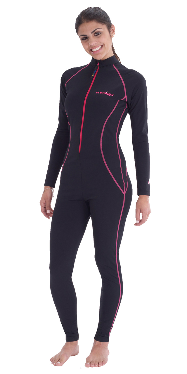 Full Body Sun Protective SwimSuit for women Black Pink Stitch – Wish Fresh