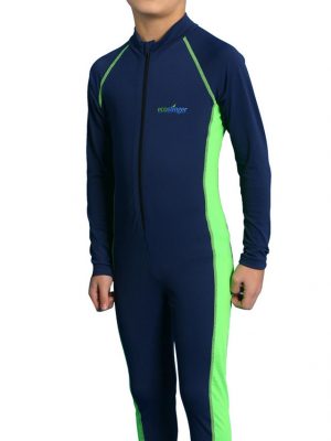 Boys Full Body Sun Protection Swimsuit UPF50+ Navy Lime Chlorine Resistant