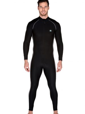 Mens Full Body Suit Sun Protection Swimwear in Black Silver