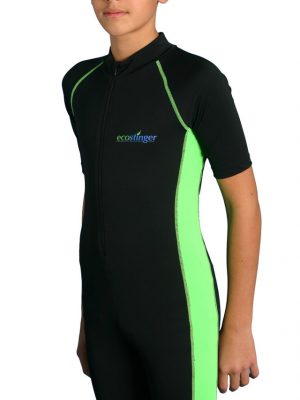 Boys Junior UV Protection UPF50+ Sunsuit Short Sleeves Black Lime Chlorine Resistant