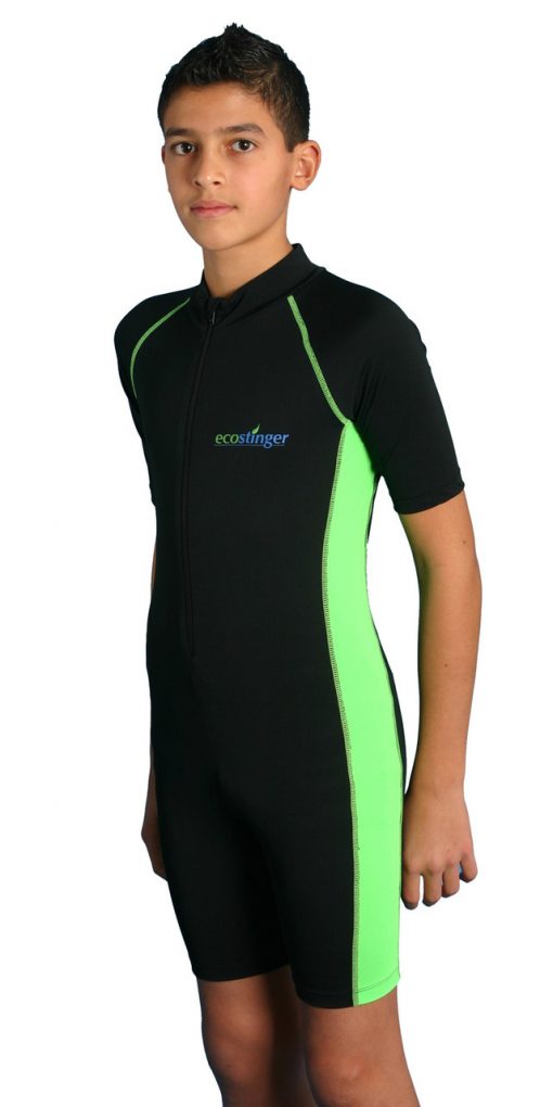 Boys Junior UV Protection UPF50+ Sunsuit Short Sleeves Black Lime Chlorine Resistant