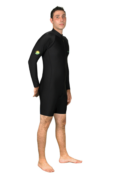 Mens UV Protection Sunsuit Swimwear Long Sleeves UPF50+ Black Chlorine Resistant