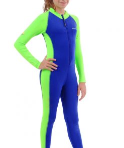 Girls Full Body Swimsuit UV Protective Blue Lime