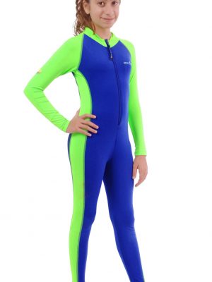 Girls Full Body Swimsuit UV Protective Blue Lime