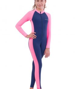 Girls Full Body Swimsuit with UV Protection in Navy Pink