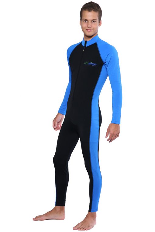 Mens UV Protection Full Body Swimsuit in Black Blue