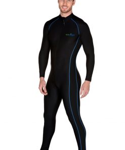 Mens Sun Protective Full Swimsuit in Black Royal Stitch