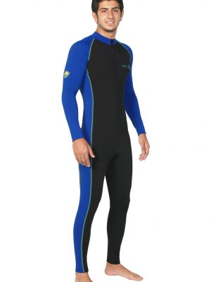 Mens Full Body Swimsuit Dive Skin UPF50+ Black Royal Lime Chlorine Resistant