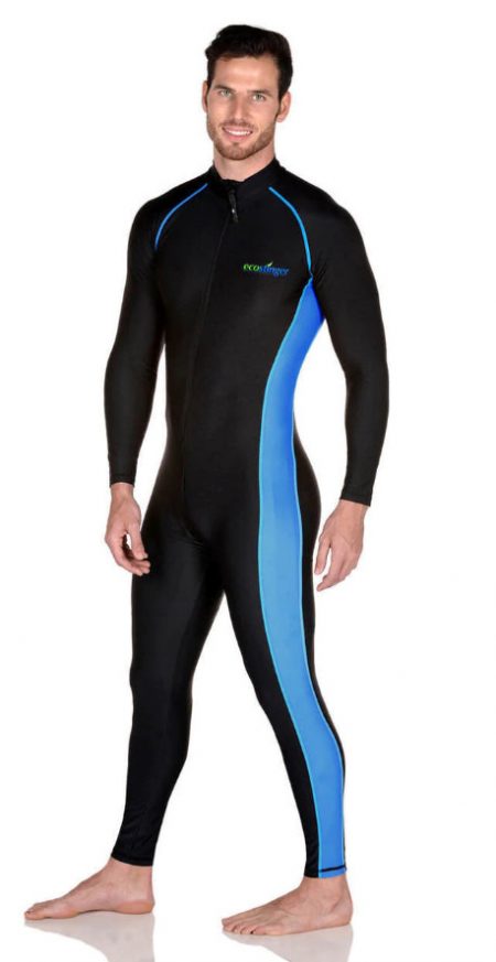 MEN SURFING wishfresh SUIT DIVE SKIN UV PROTECTION SWIMSUIT UPF50+ BLACK BLUE (CHLORINE RESISTANT)