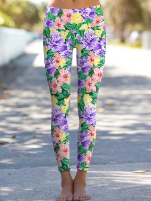 Hello May Lucy Floral Printed Performance Leggings Women Yellow Purple Pink Green Wl1 P0009s